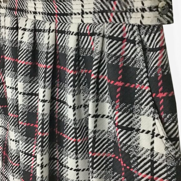 SUMMIT one Wool Blend Vintage Black, White & Red Stripes Plaid A-Line Skirt - Picture 4 of 9
